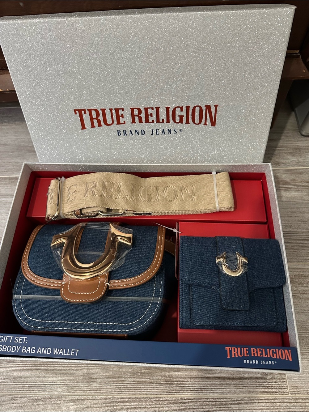 NWT True Religion Denim Crossbody Bag & Wallet Set